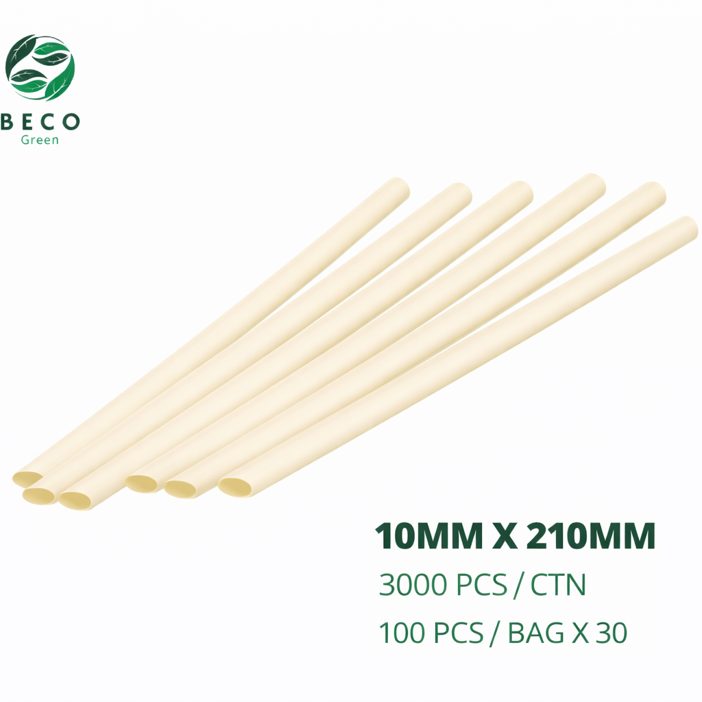 BECO Green Sugarcane Bagasse Fibre ZERO Plastic Milkshake Straws - White - 10MM X 210MM (Copy)
