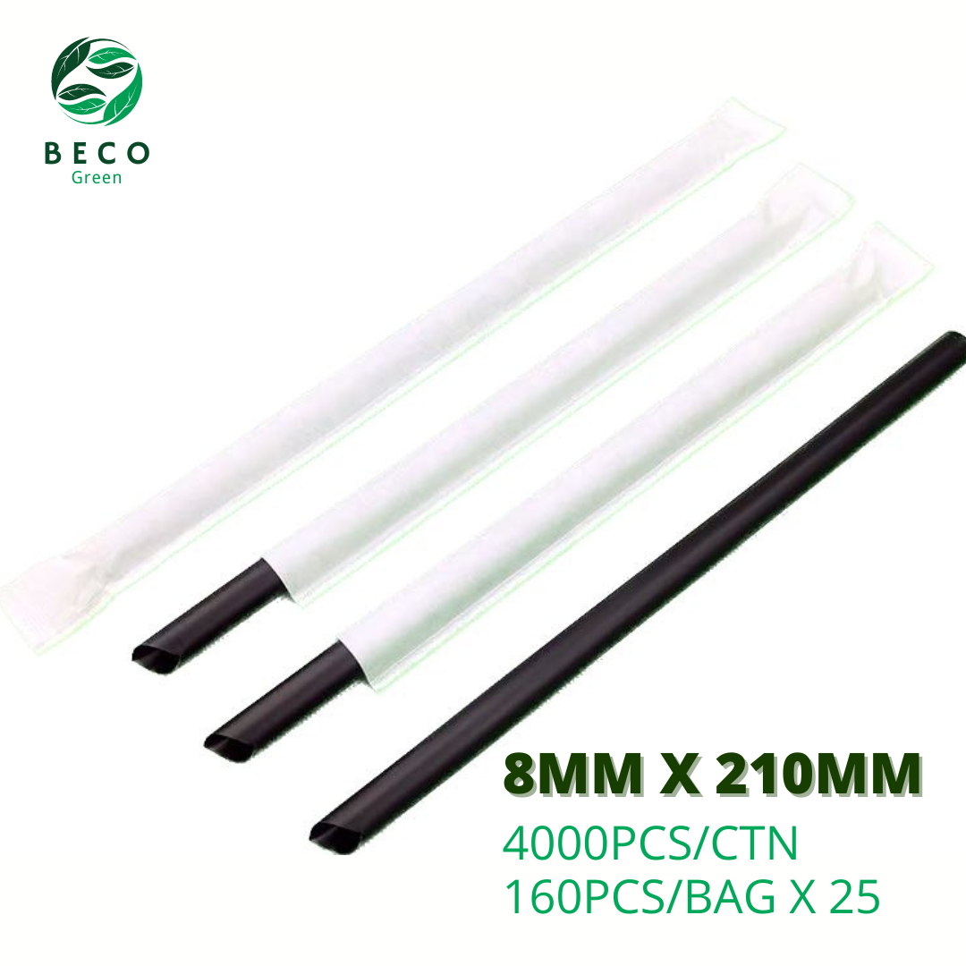 Bagasse Fibre Milk Shake Straws - Black - 8MM X 210MM