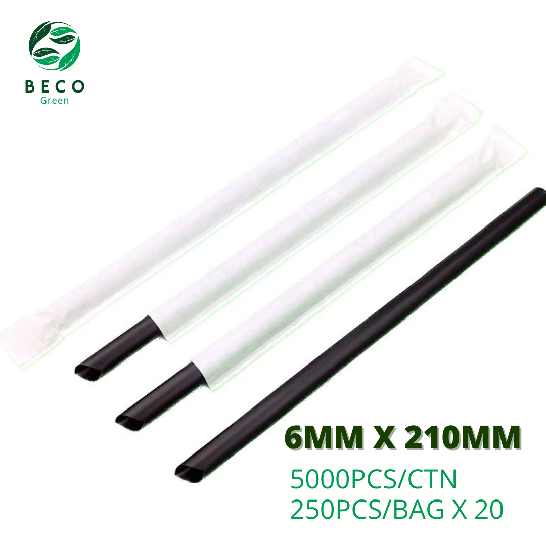 BECO Green Bamboo Fibre Juice Straws - Black - 6MM X 210MM