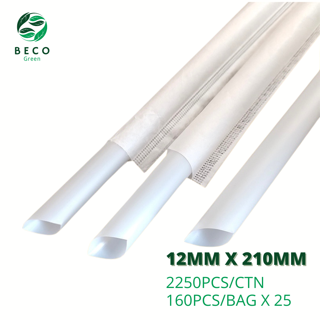 BECO Green Bagasse Fibre Bubble Tea Straws - White - 12MM X 210MM