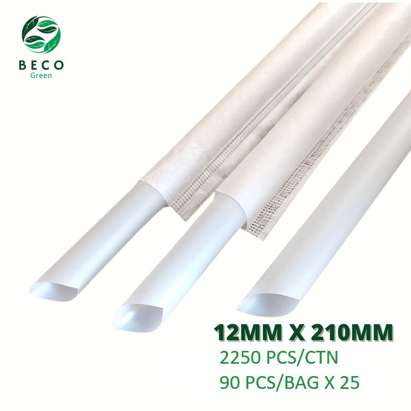 BECO Green Bagasse Fibre Bubble Tea Straws - White - 12MM X 210MM