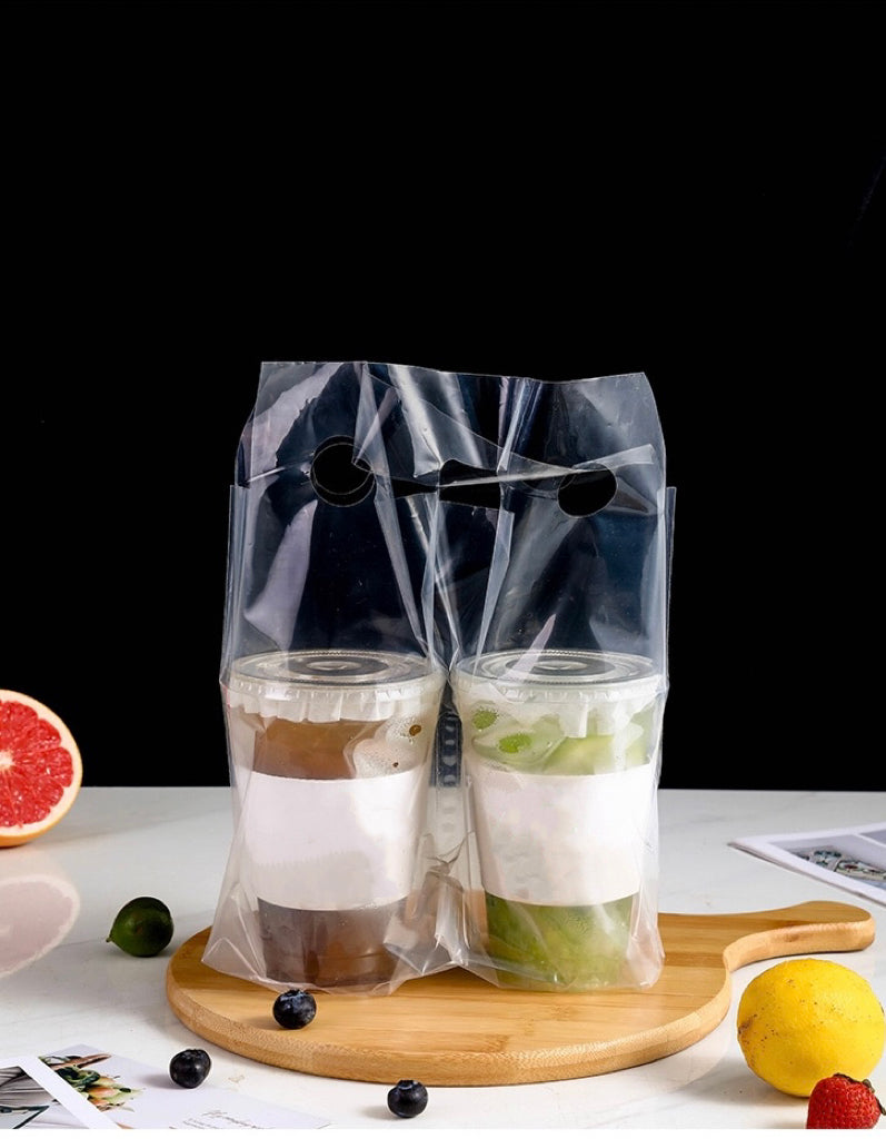 Bubble Tea Clear Drink Cup Plastic Double Cup Bags