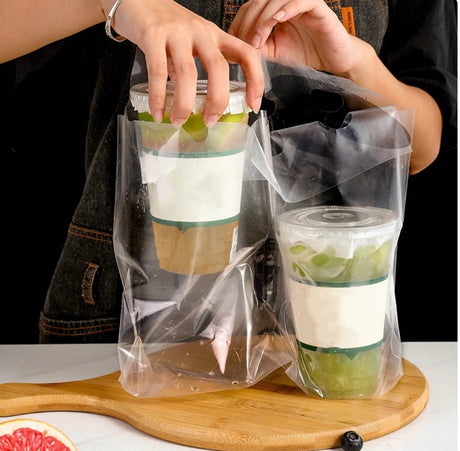 Bubble Tea Clear Drink Cup Plastic Double Cup Bags