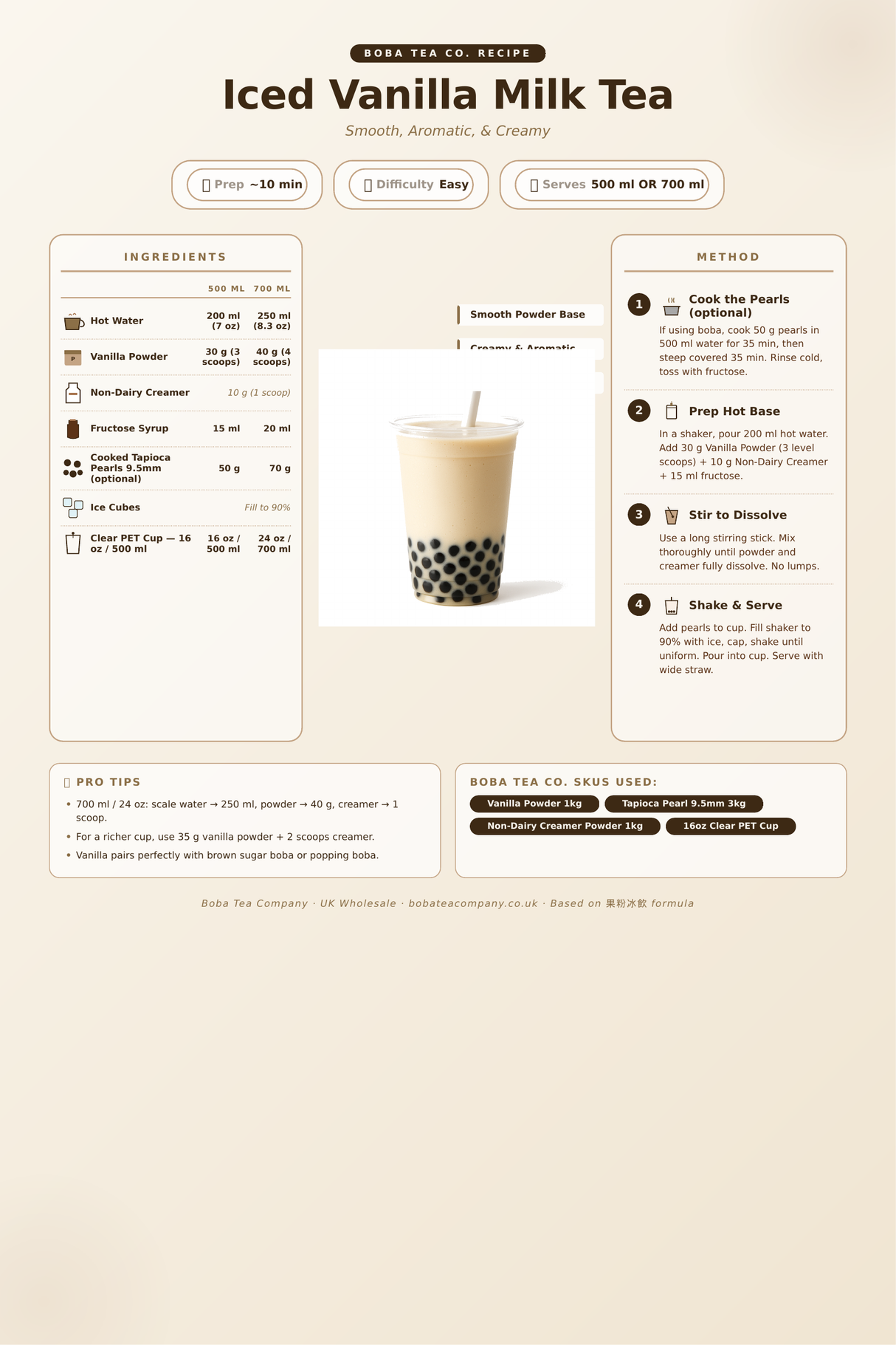 Recipe iced-vanilla-milk-tea: How to make Iced Vanilla Milk Tea using Boba Tea Company Vanilla Powder - 1kg