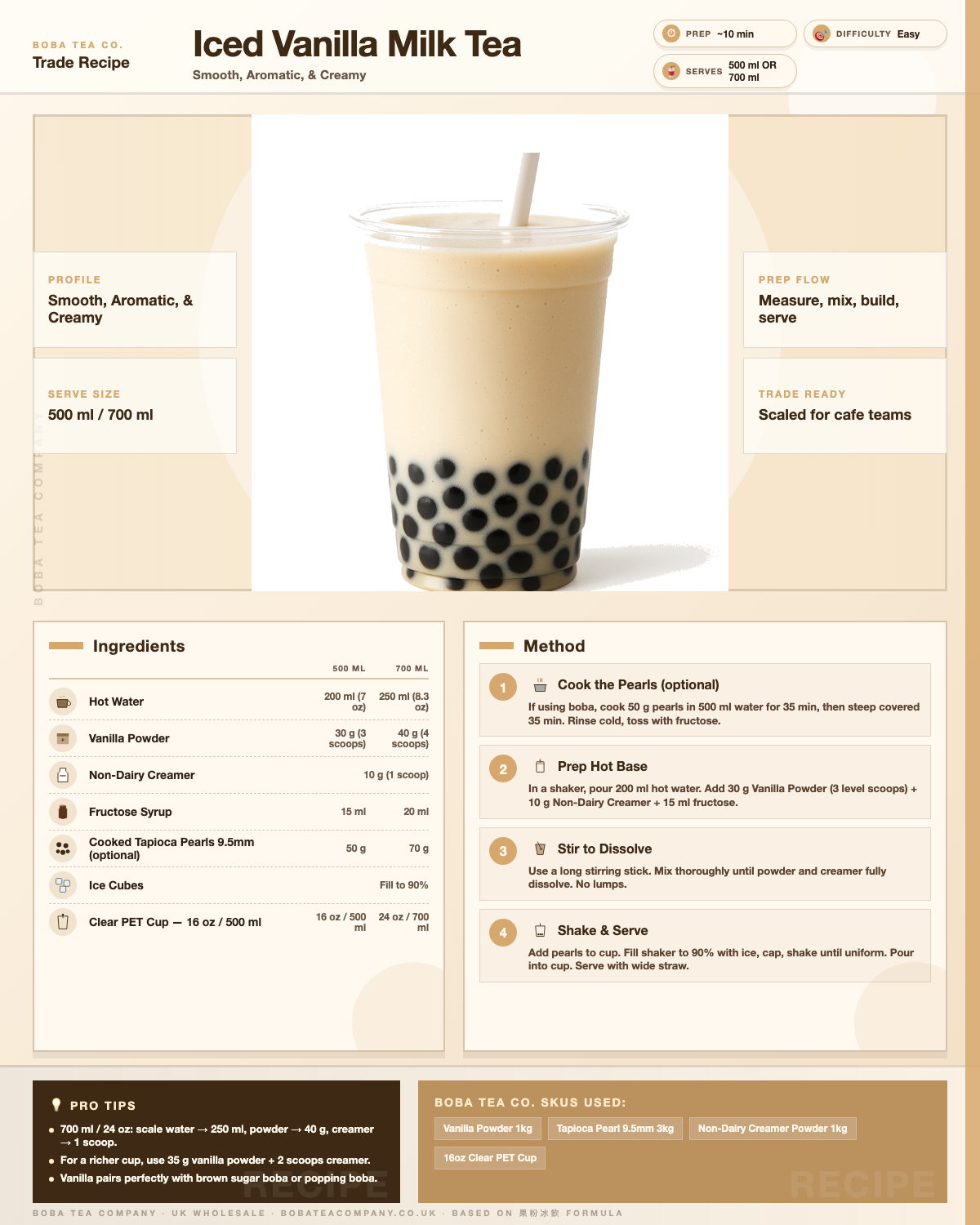 Recipe iced-vanilla-milk-tea: How to make Iced Vanilla Milk Tea using Boba Tea Company Vanilla Powder - 1kg