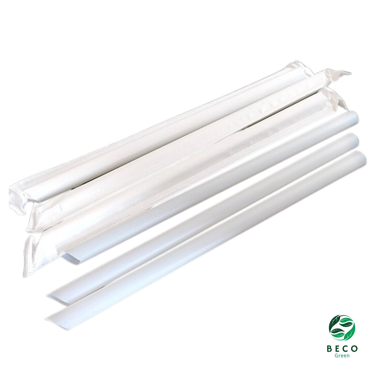 BECO Green Sugarcane Bagasse Fibre ZERO Plastic Milkshake Straws - White - 8MM X 210MM