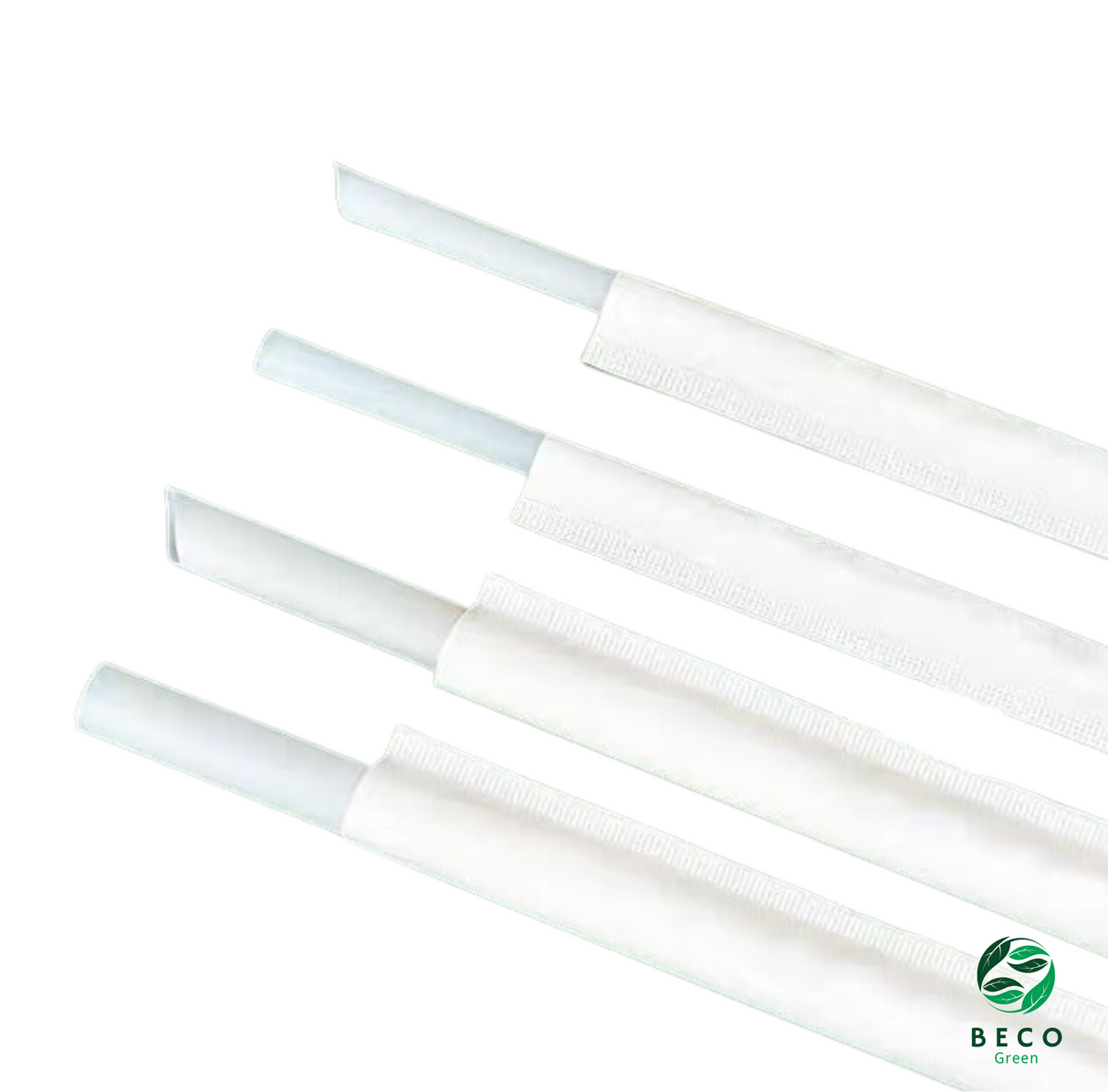 BECO Green Sugarcane Bagasse Fibre ZERO Plastic Milkshake Straws - White - 8MM X 210MM