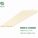BECO Green Sugarcane Bagasse Fibre ZERO Plastic Milkshake Straws - White - 8MM X 210MM