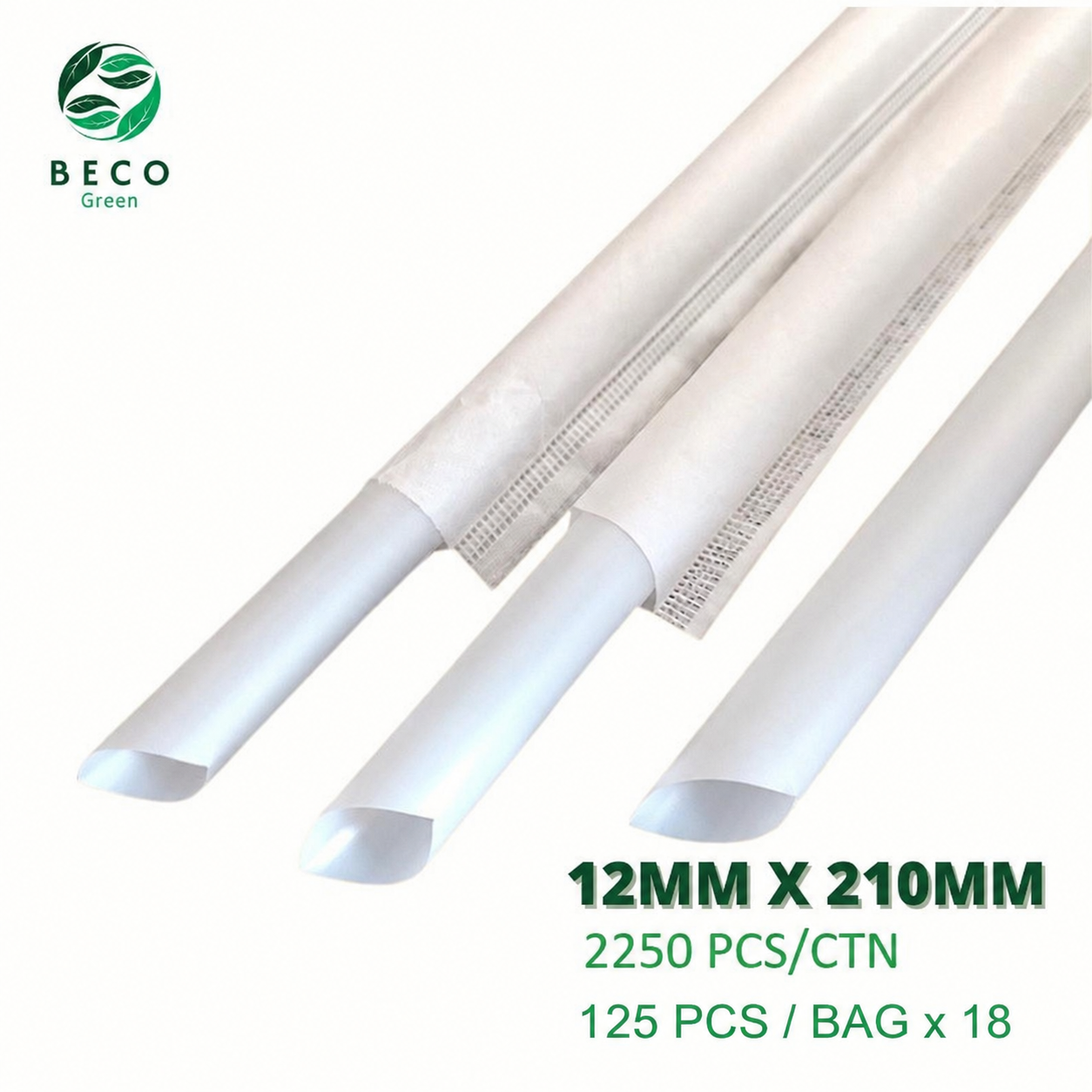 BECO Green Bagasse Fibre Bubble Tea Straws - White - 12MM X 210MM — wholesale equipment & consumables for UK bubble tea cafés - image 1 of 4