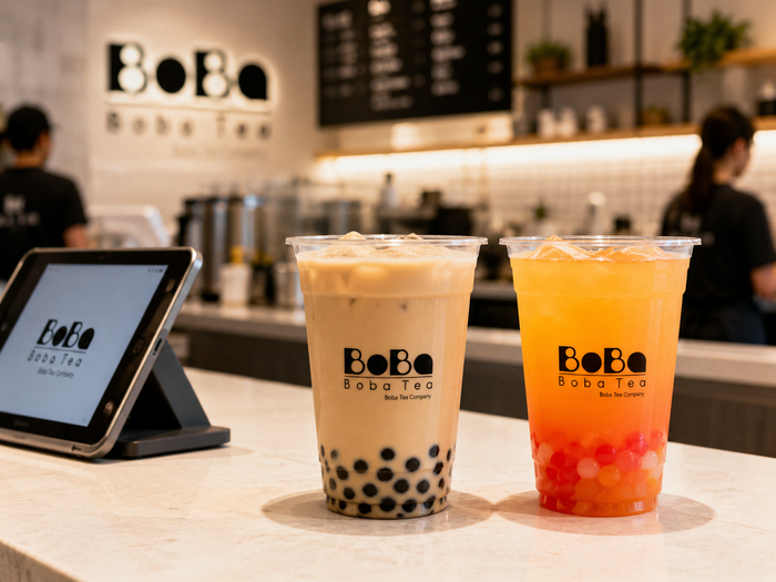 Bubble teas on a boba shop counter — Boba Tea Company