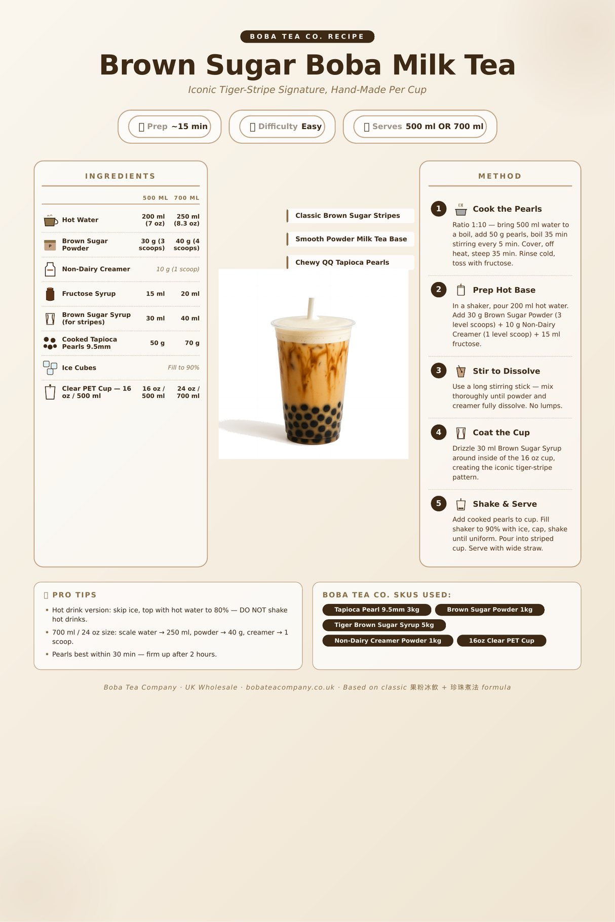 Recipe brown-sugar-boba-milk-tea: How to make Brown Sugar Boba Milk Tea using Boba Tea Company Tapioca Pearl 9.5mm - 3kg