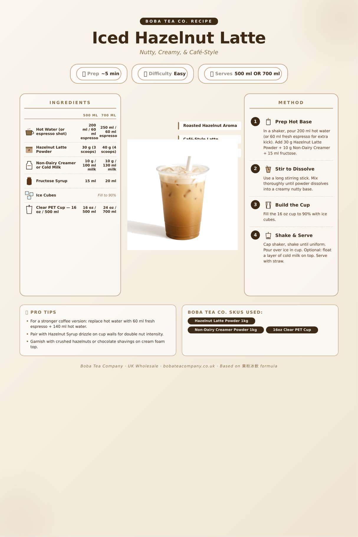 Recipe iced-hazelnut-latte: How to make Iced Hazelnut Latte using Boba Tea Company Hazelnut Latte Powder - 1kg