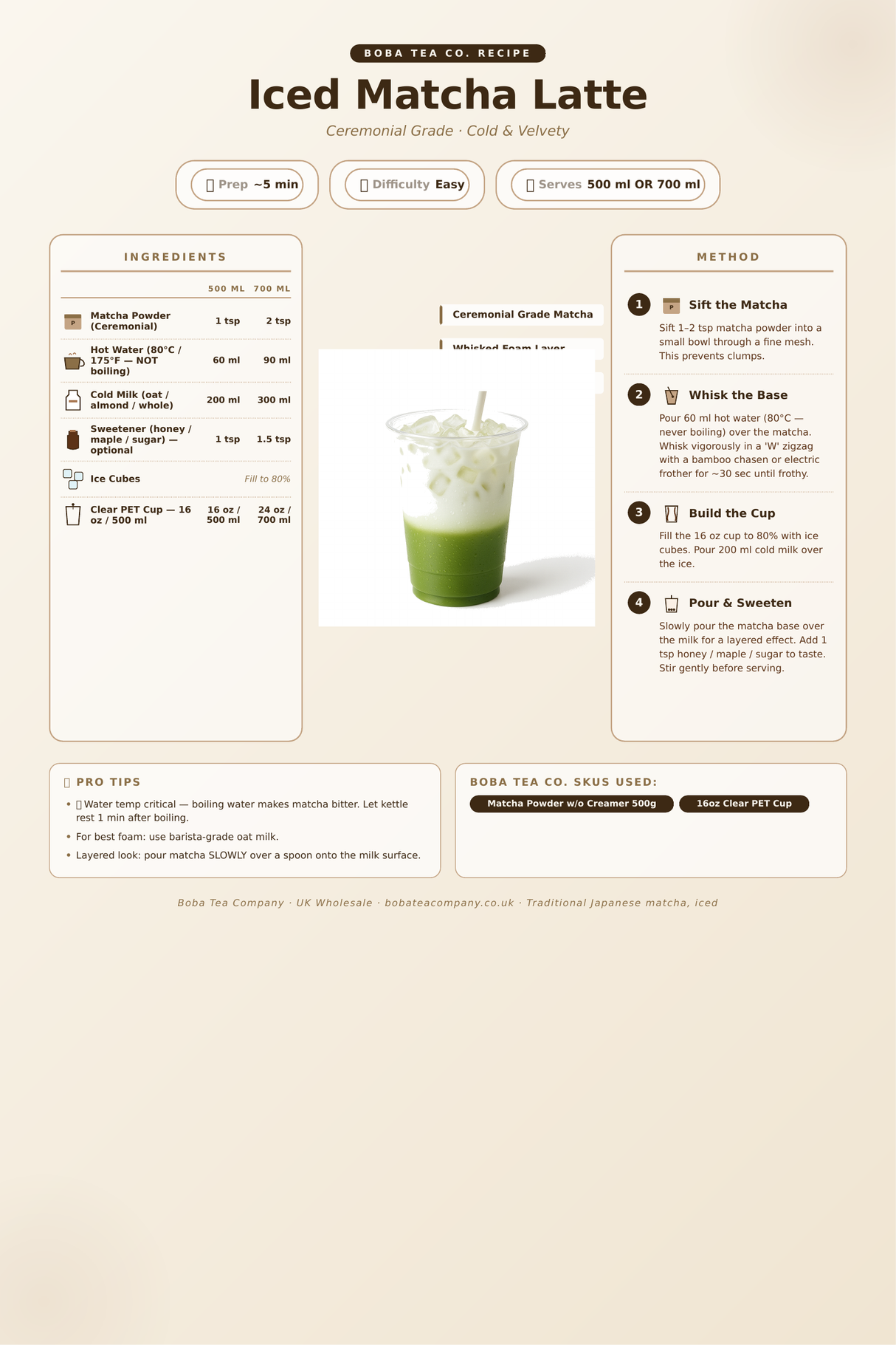 Recipe iced-matcha-latte: How to make Iced Matcha Latte using Boba Tea Company Matcha Powder (without creamer)  500G