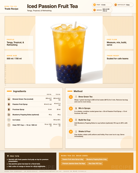 Recipe iced-passion-fruit-tea: How to make Iced Passion Fruit Tea using Boba Tea Company Passion Fruit Juice Syrup - 2.5kg