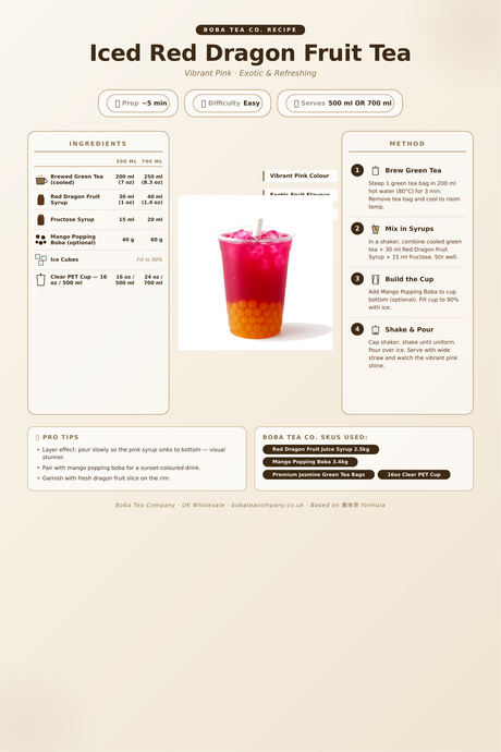 Recipe iced-red-dragon-fruit-tea: How to make Iced Red Dragon Fruit Tea using Boba Tea Company Red Dragon Fruit Juice Syrup - 2.5kg