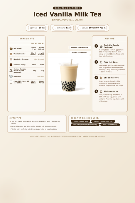 Recipe iced-vanilla-milk-tea: How to make Iced Vanilla Milk Tea using Boba Tea Company Vanilla Powder - 1kg