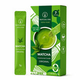 Matcha One Ceremonial Grade Original retail box and 3g stick on a white background