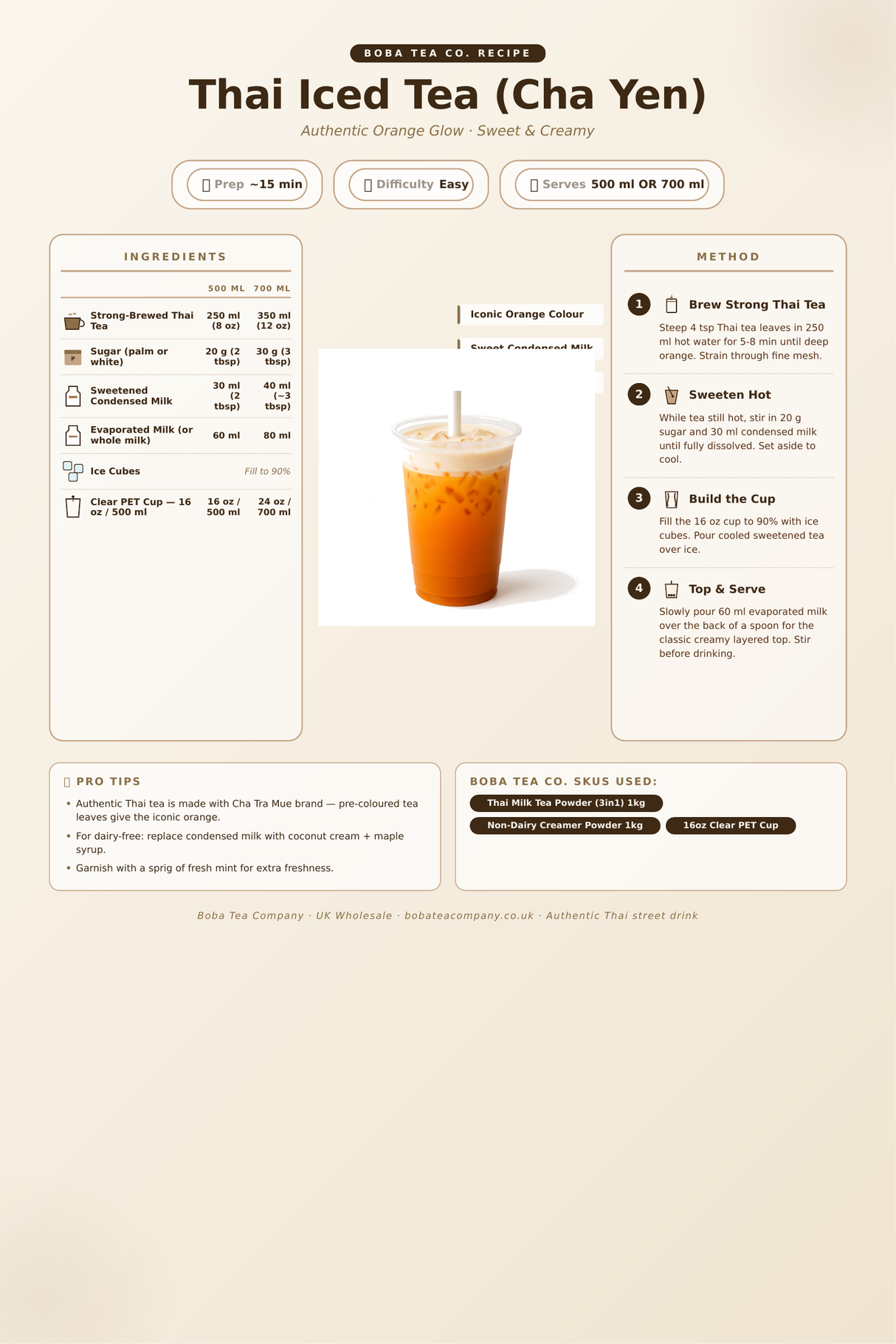 Recipe thai-iced-tea-cha-yen: How to make Thai Iced Tea (Cha Yen) using Boba Tea Thai Milk Tea Powder (3in1) - 1kg
